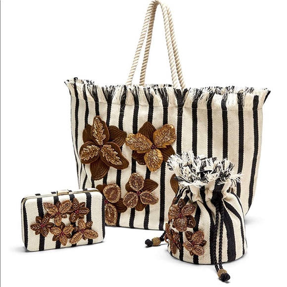 NWT Zara Striped Fabric Floral minaudière Clutch - Picture 3 of 7